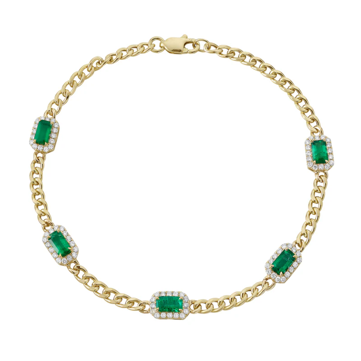 Emerald Halo Curb Link Bracelet