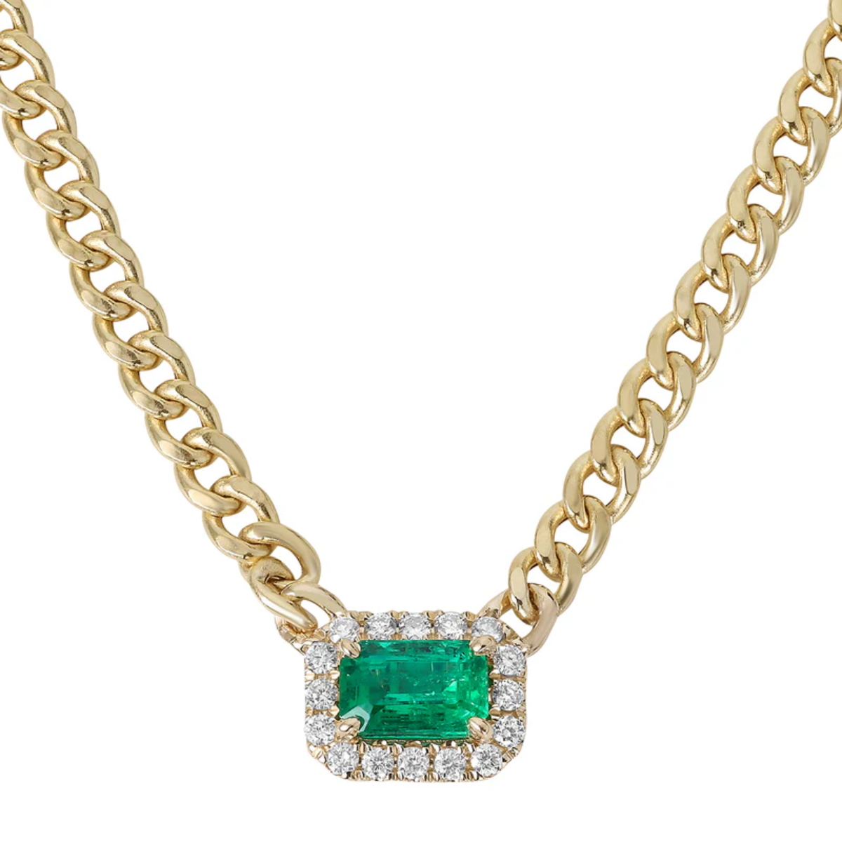 Emerald Halo Curb Link Necklace