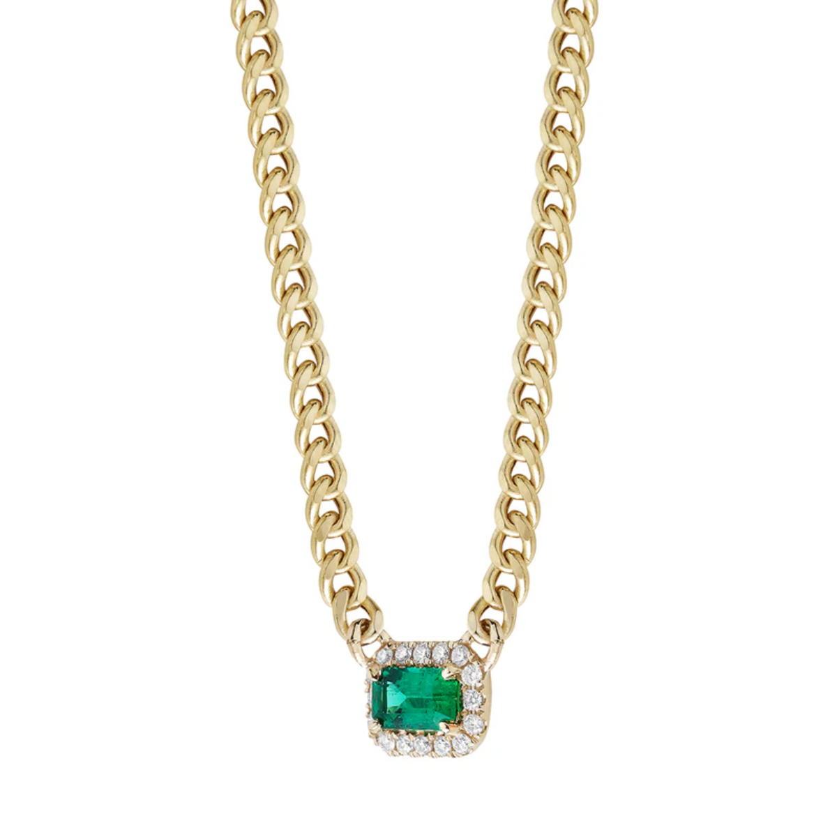 Emerald Halo Curb Link Necklace