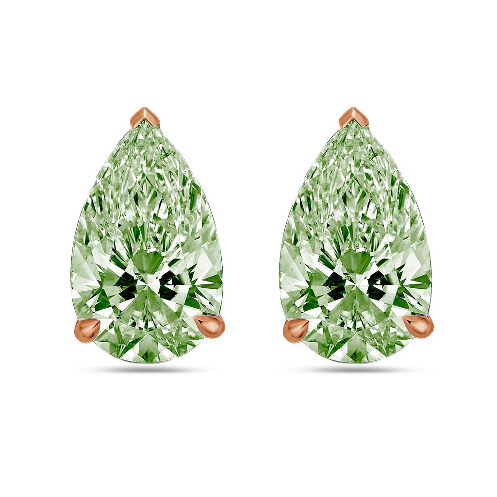 Lab-Grown Green Pear Diamond Stud Earrings, 14K Gold
