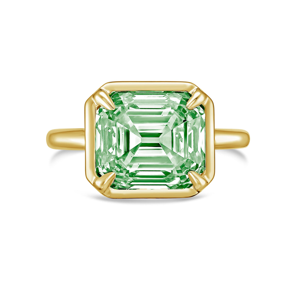 Lab-Grown Green Asscher Diamond Bezel Ring, 14K Gold
