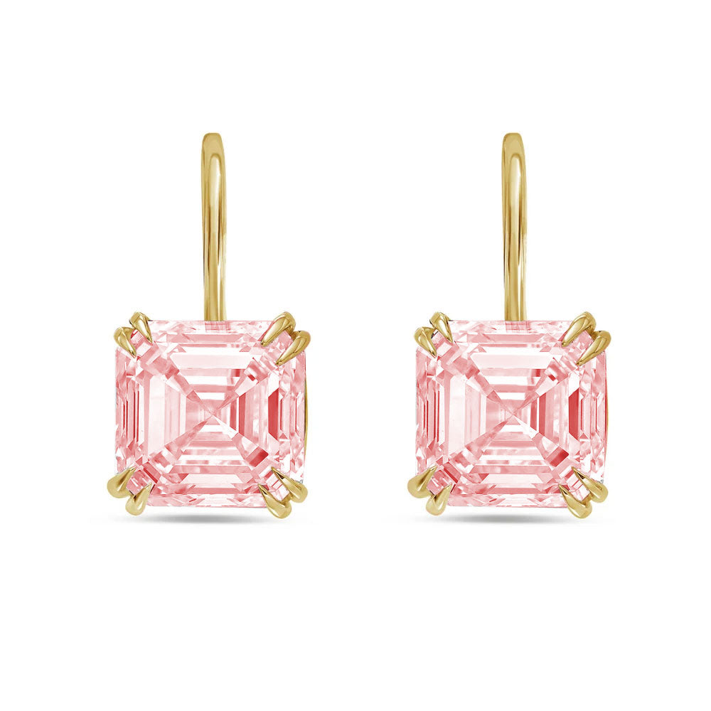 Lab-Grown Asscher Cut Pink Diamond Drop Earrings, 14K Gold