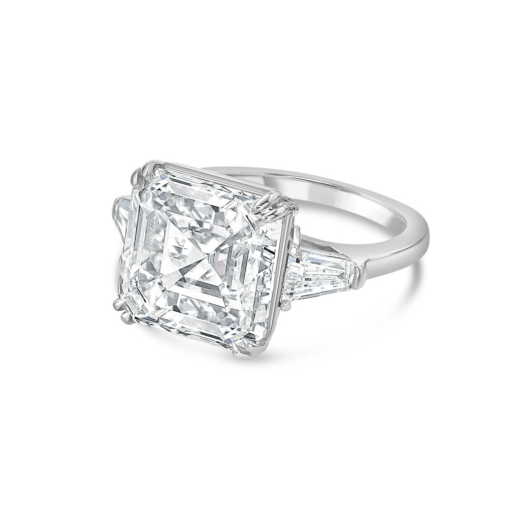 Asscher Cut with Two Baguettes Engagement Ring