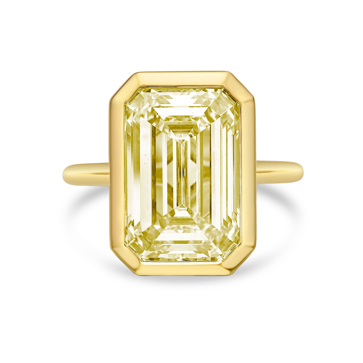 Lab-Grown Yellow Emerald Cut Diamond Bezel Solitaire Ring, 14k Gold