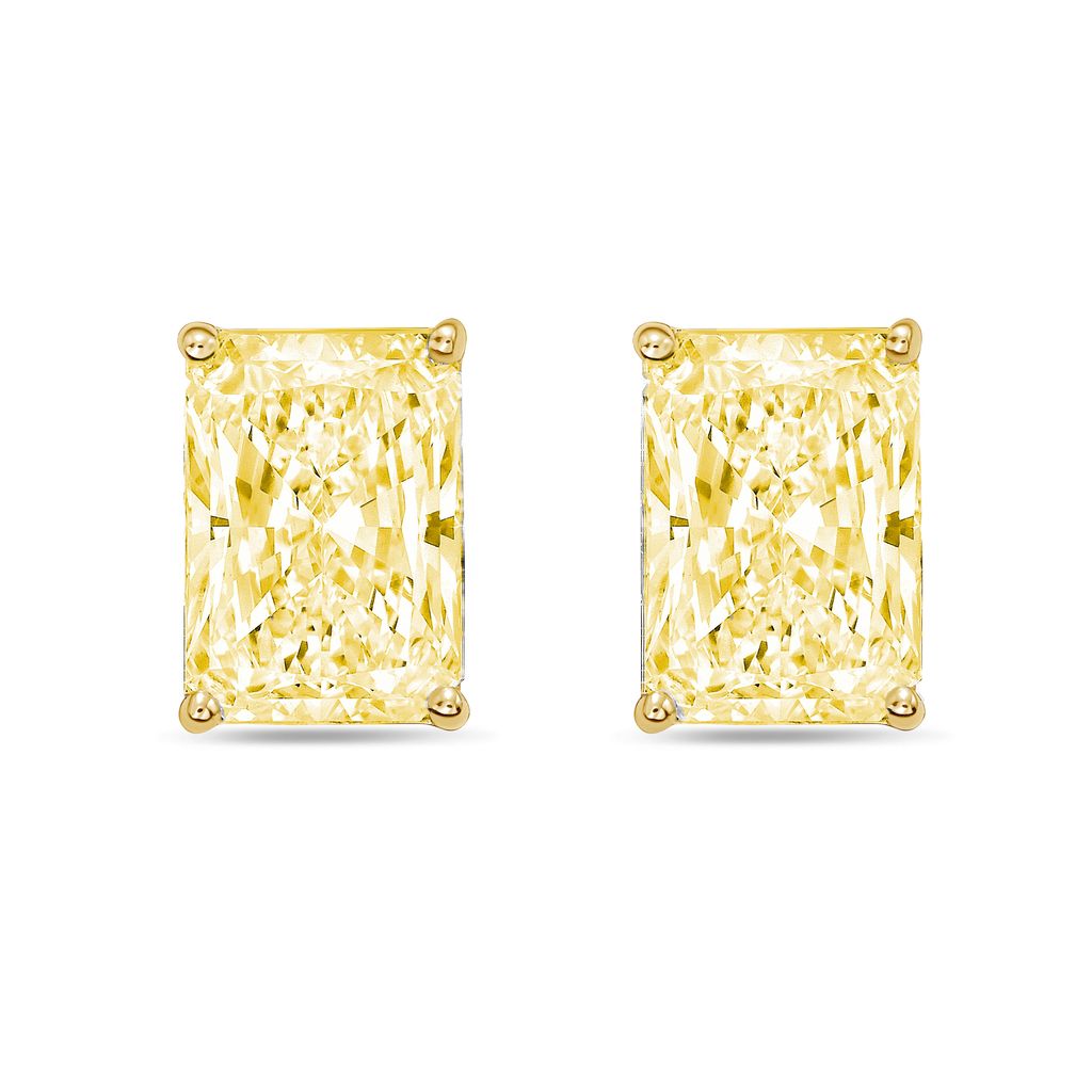 Lab-Grown Yellow Radiant Cut Diamond Stud Earrings, 4-Prong, 14K Gold