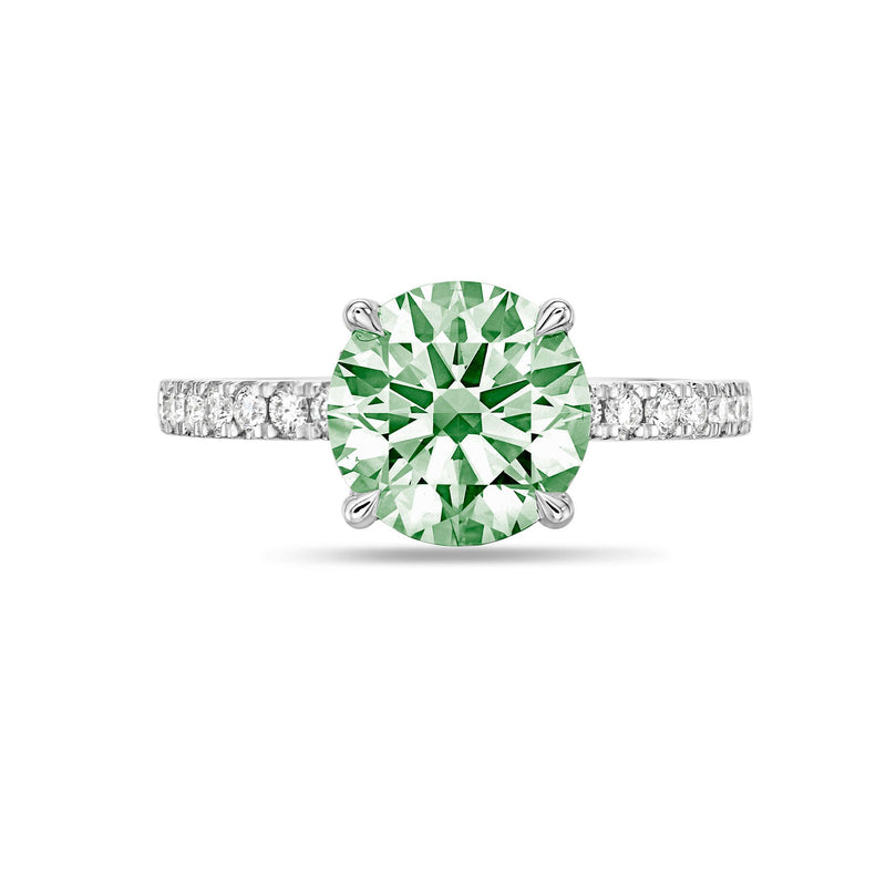Lab-Grown Green Round Diamond Pavé Band Engagement Ring, 14K Gold