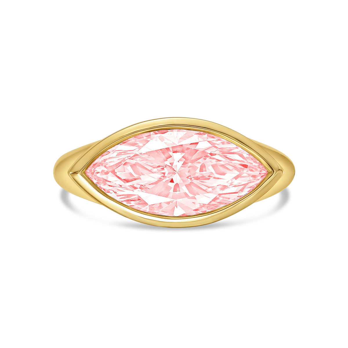 Lab-Grown Pink Marquise Diamond Bezel Ring, 14K Gold