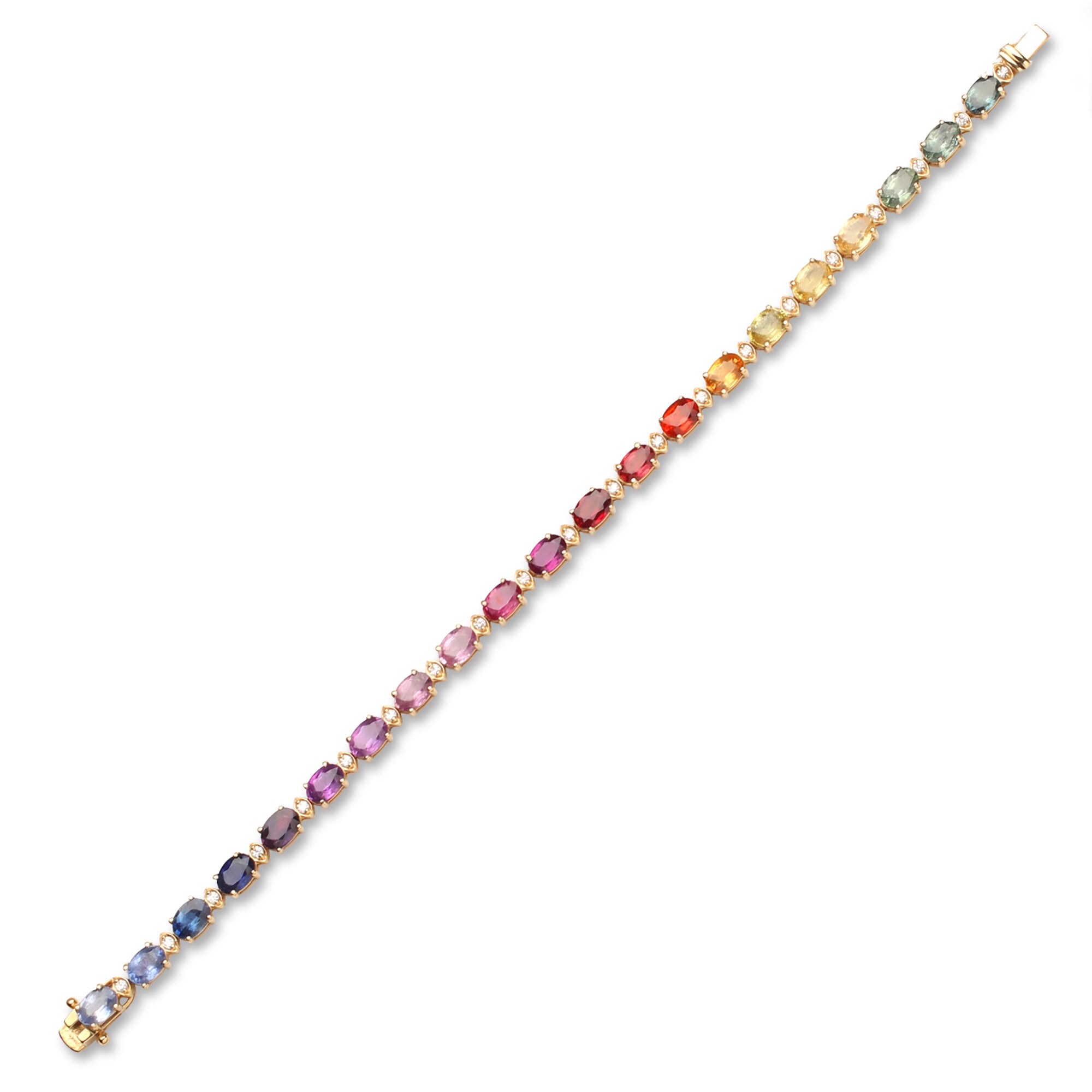 Oval Rainbow Sapphire Diamond Tennis Bracelet
