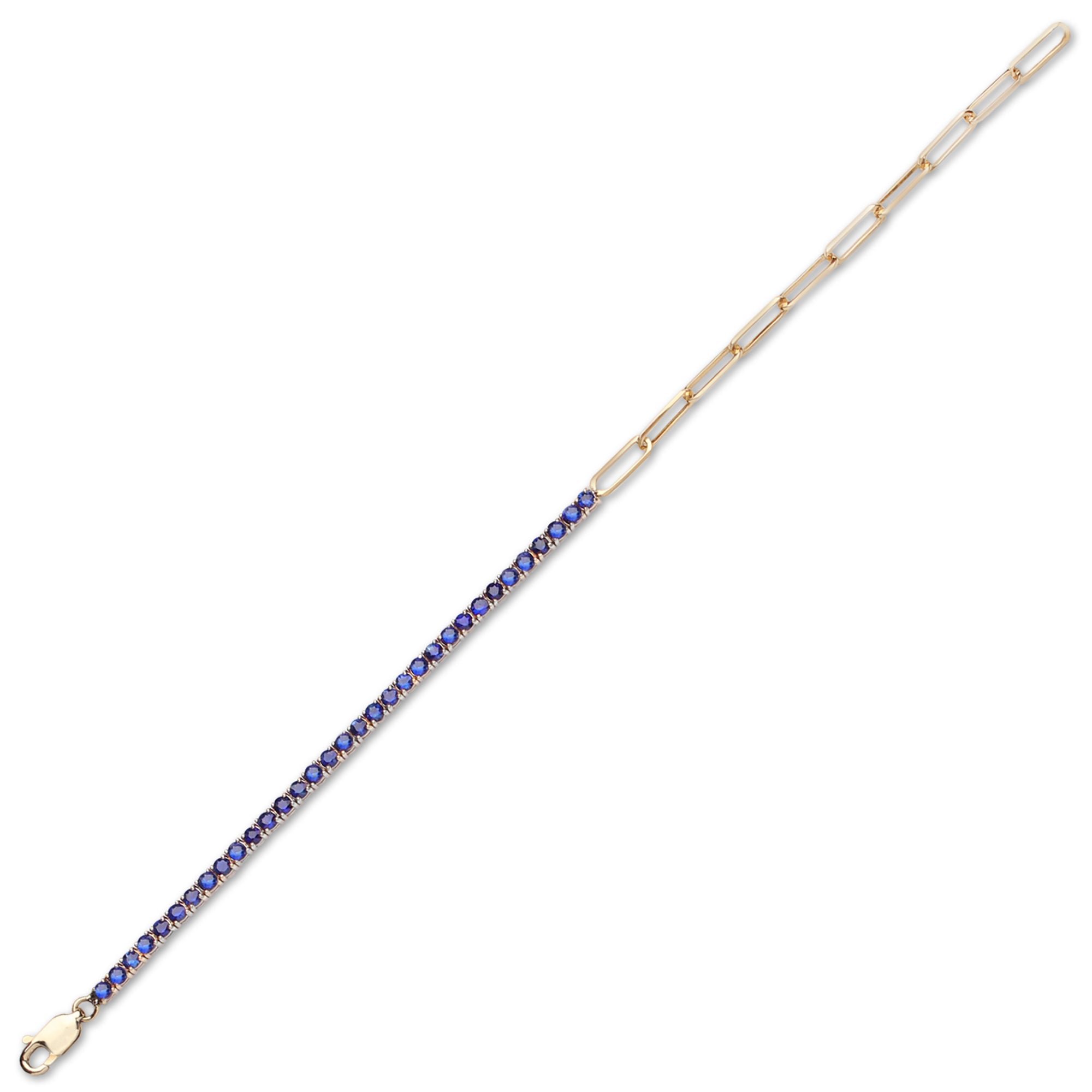 Half Paperclip Link Sapphire Tennis Bracelet