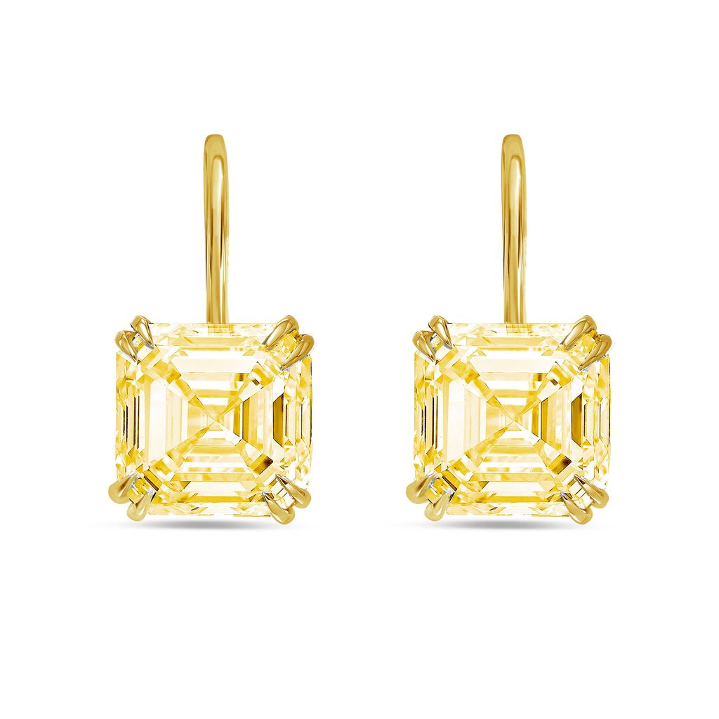 Lab-Grown Asscher Cut Yellow Diamond Drop Earrings, 14K Gold
