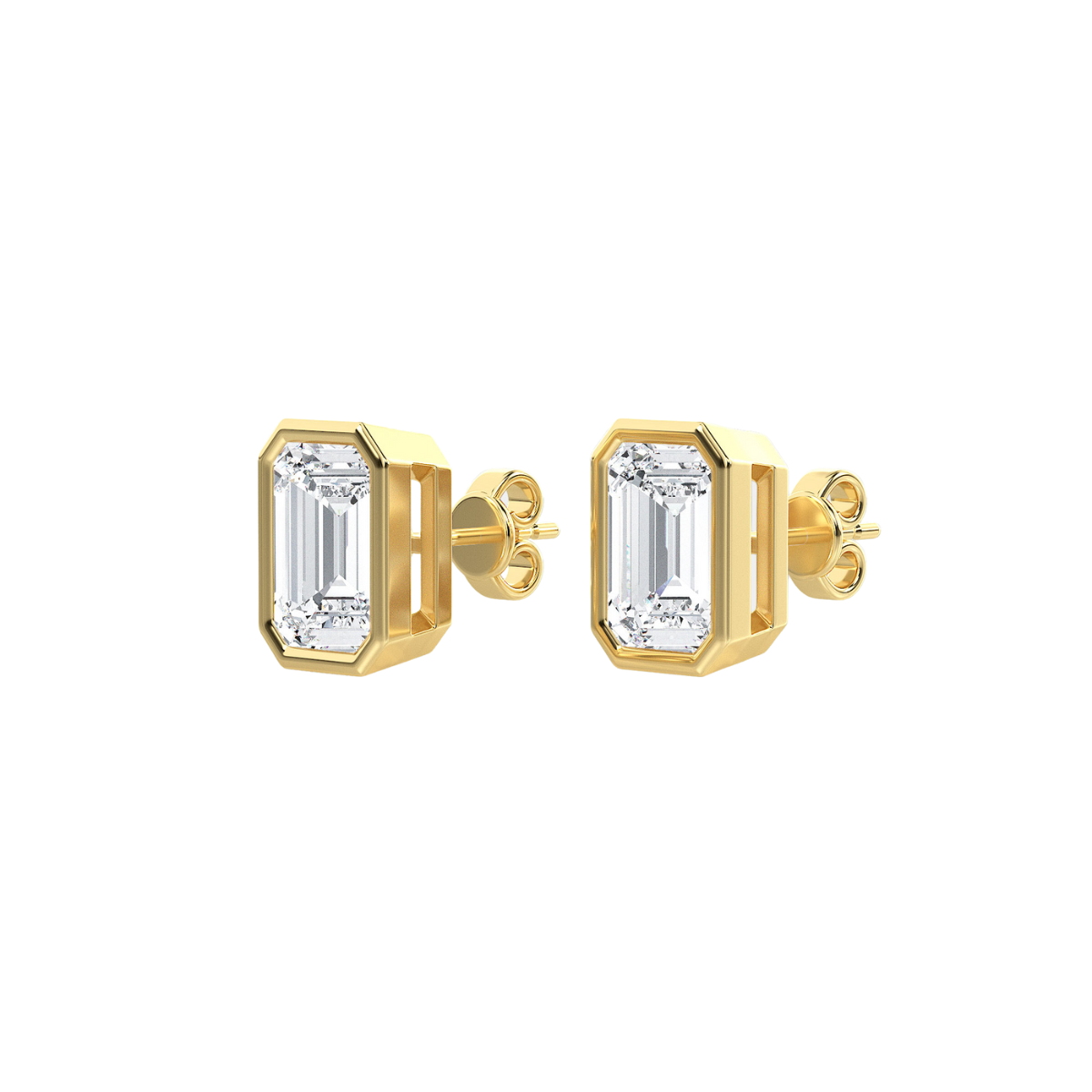 Bezel Emerald Cut Diamond Studs
