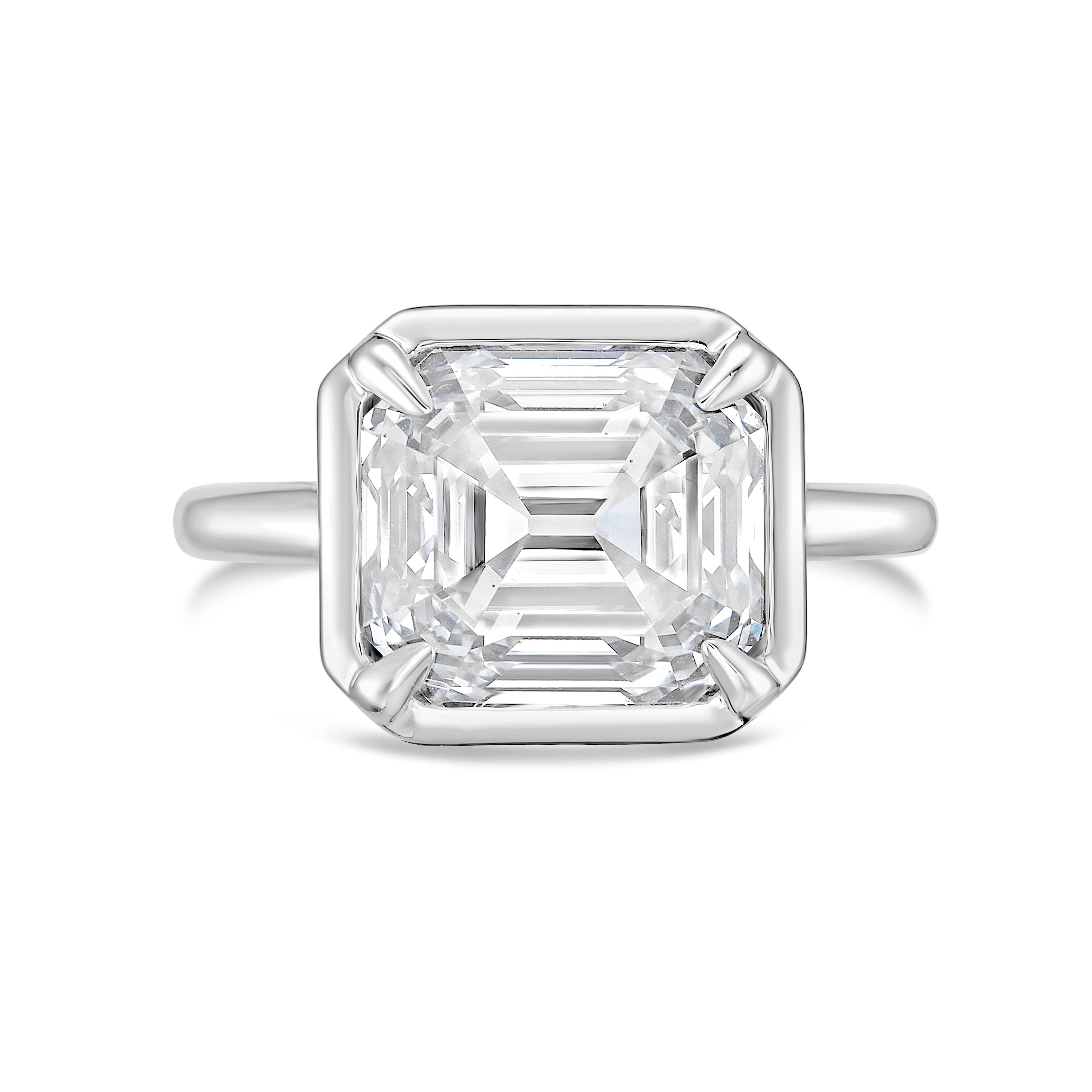 Bezel set Asscher lab diamond solitaire ring in 18K yellow gold
