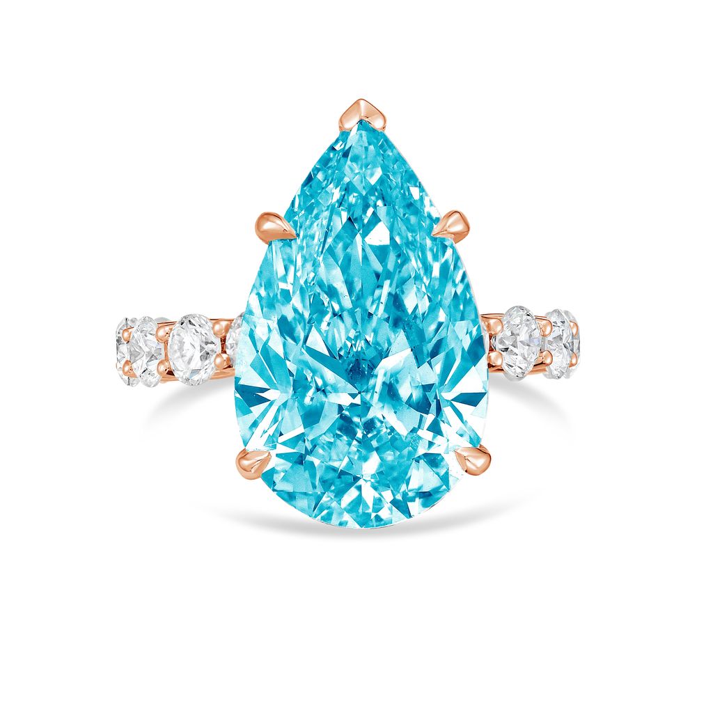 Lab-Grown Blue Pear Diamond Engagement Pave Ring, 18K Gold