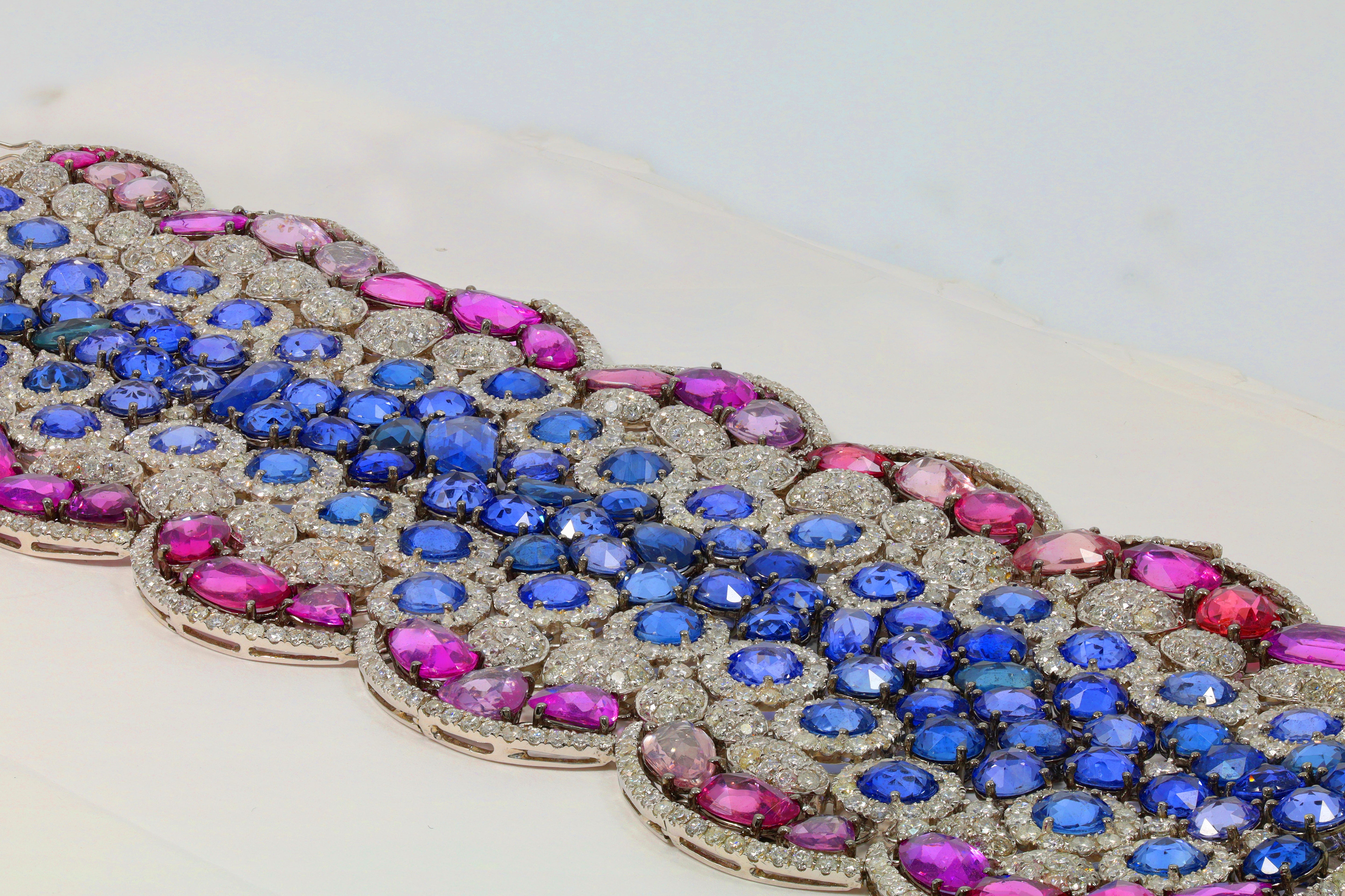 Pink & Blue Rose Cut Diamond Bracelet