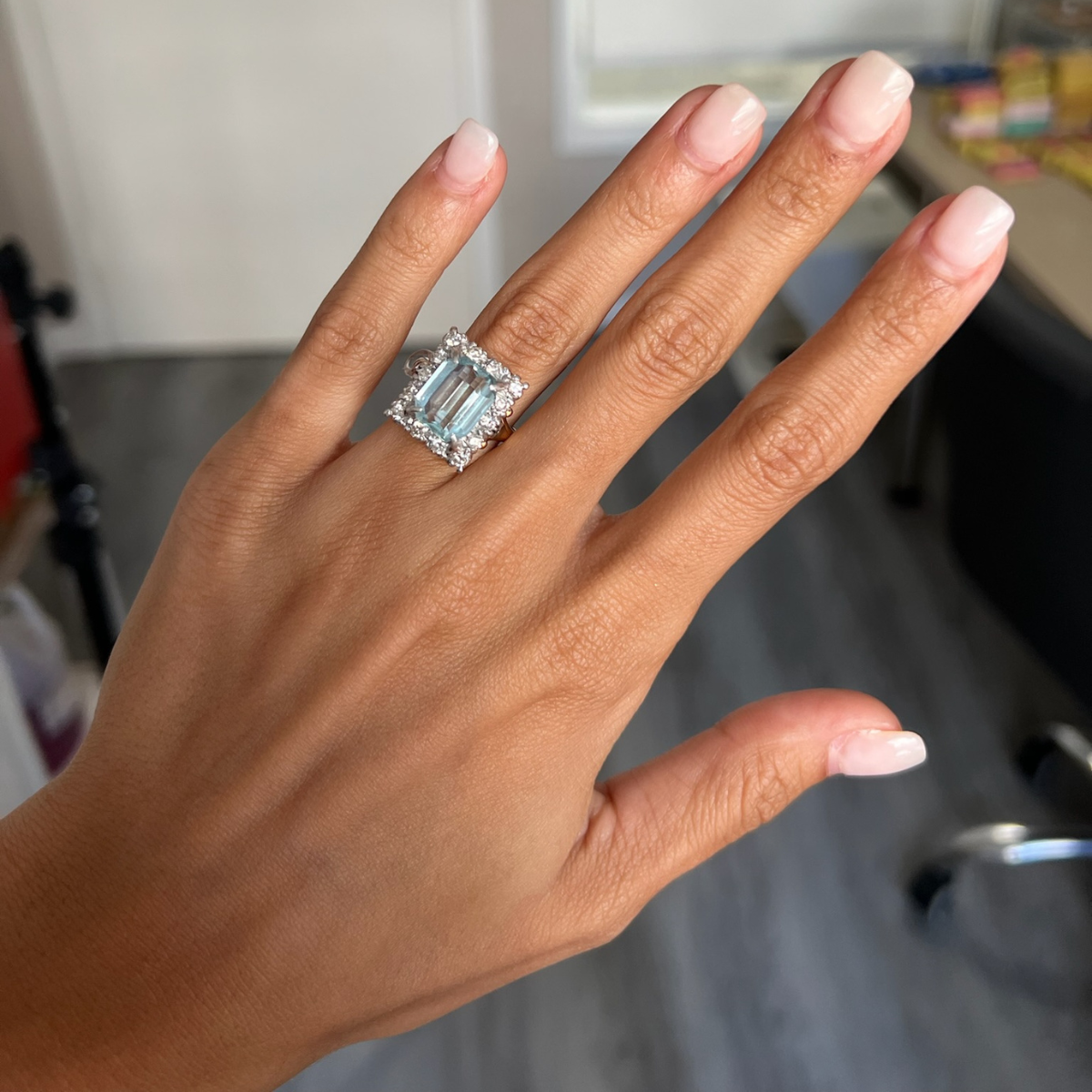 Aqua Diamond Halo Ring