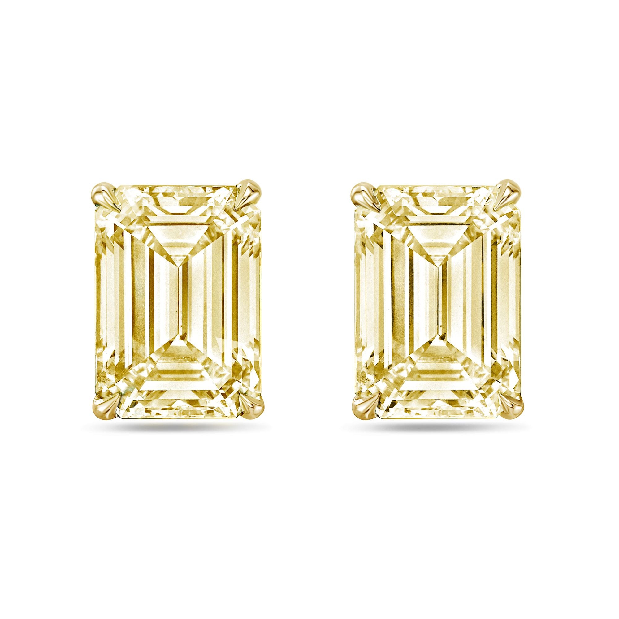 Lab-Grown Yellow Emerald Diamond Stud Earrings, 4-Prong, 14K Gold