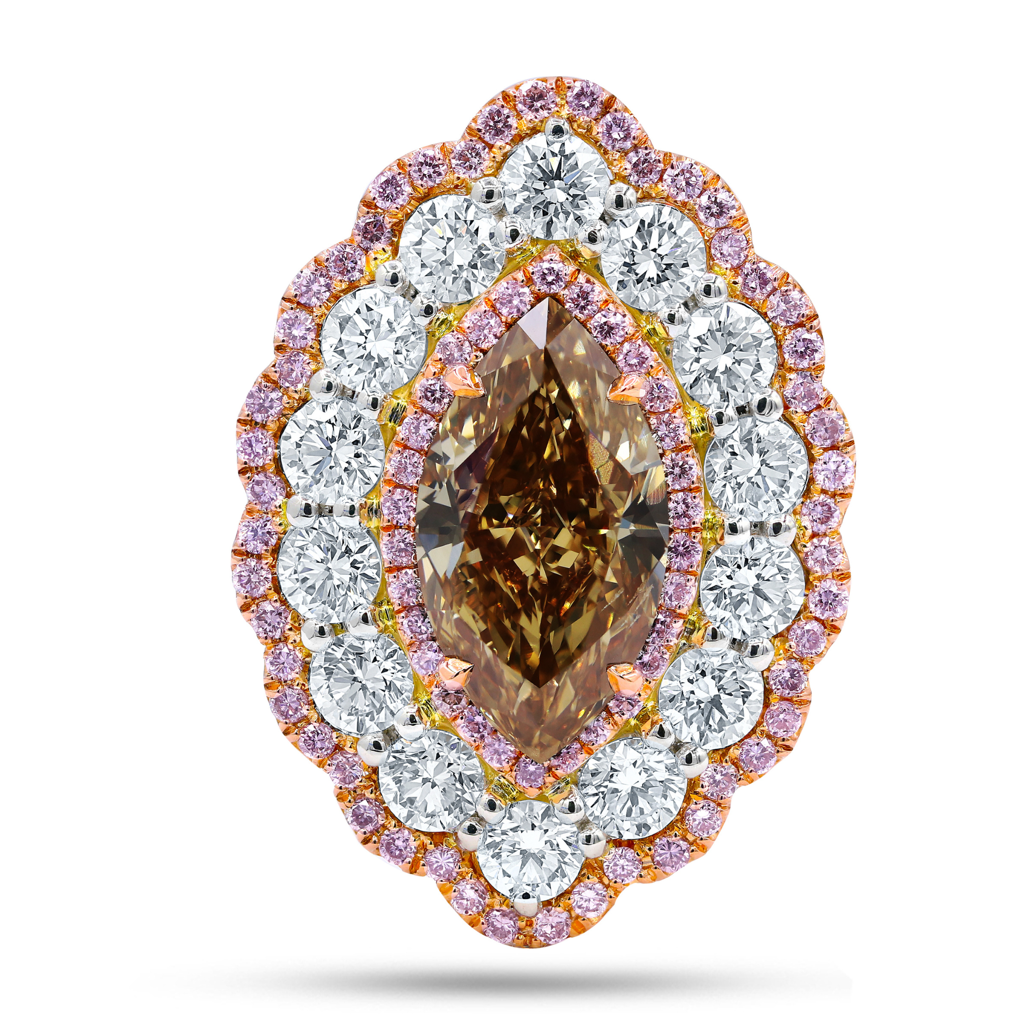 Centered Brown Marquise With Side pink & White Diamond Ring