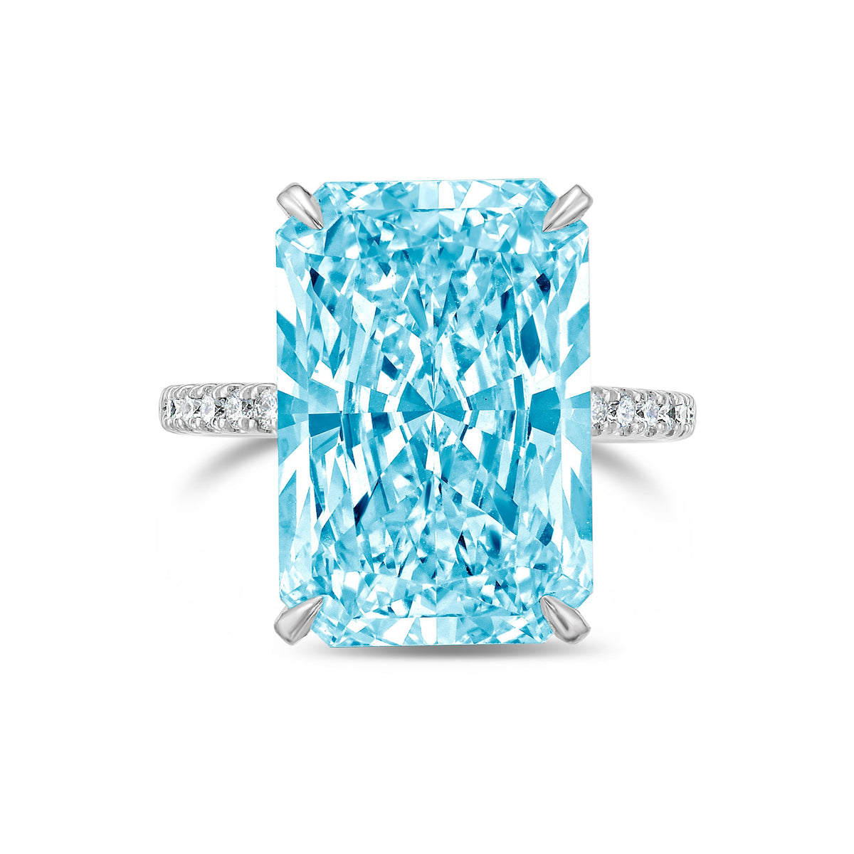 Lab-Grown Blue Radiant Cut Diamond Engagement Ring, 14K Gold