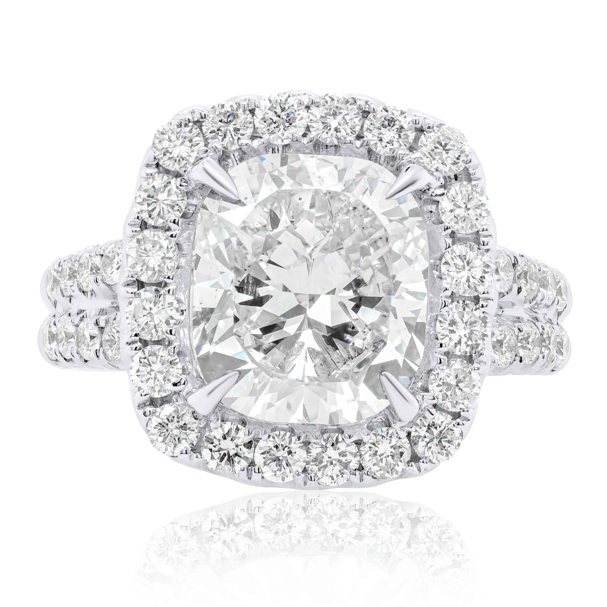 Cushion Cut With Side Round Diamonds on Split Shank Ring
