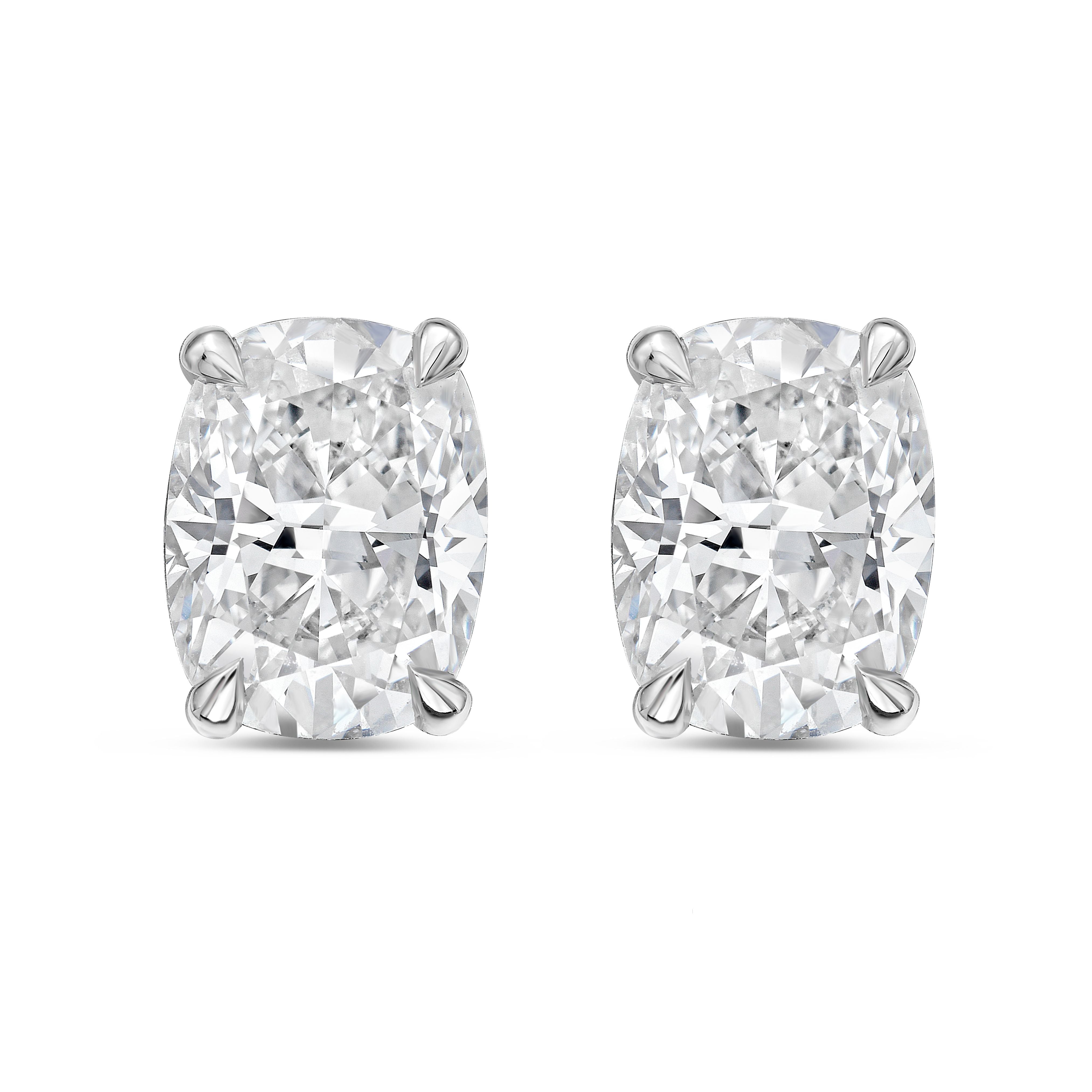 Cushion cut lab diamond studs 4-prong in 14K white gold