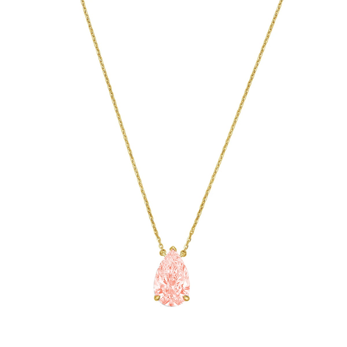 Lab-Grown Pink Pear Diamond Solitaire Pendant, 14k Gold