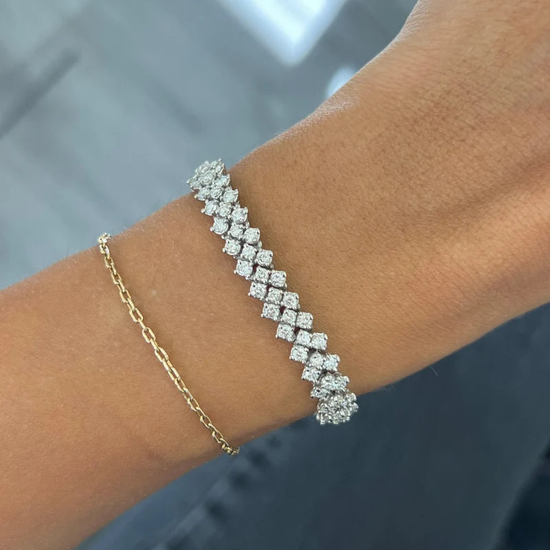 9.50cts Lab-Grown Triple Row Diamond Bracelet, 18K White Gold