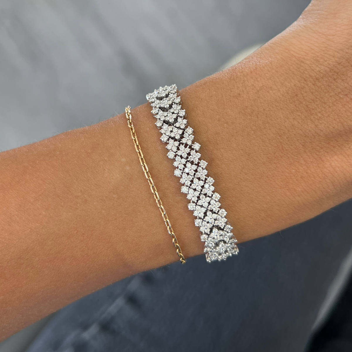 Diamond Cluster Bar Link Bracelet