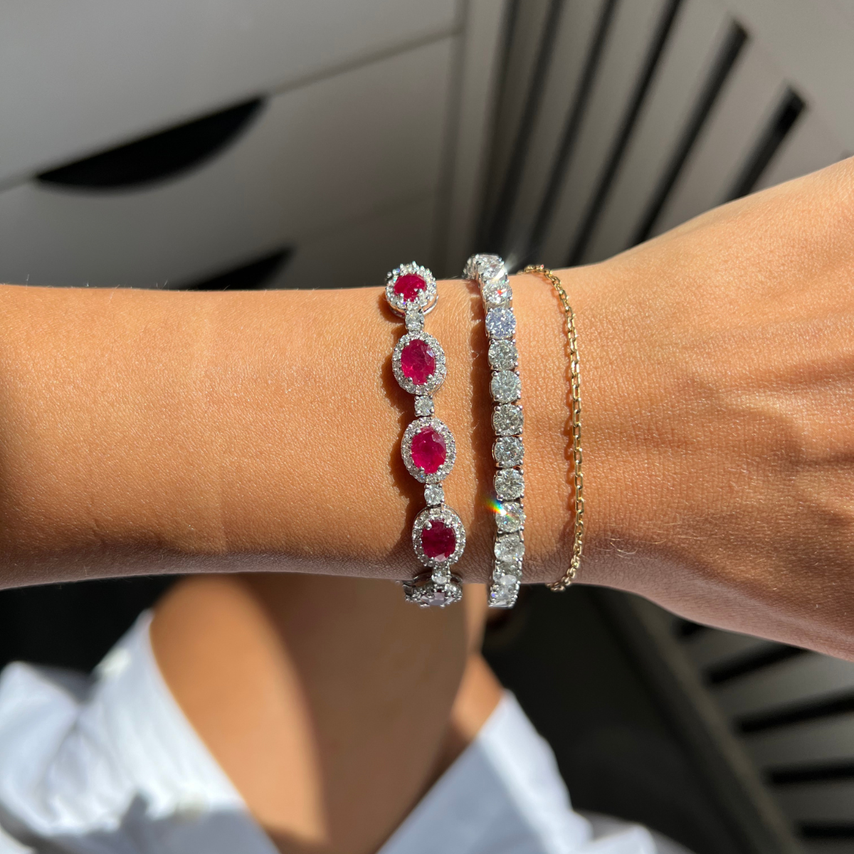 Diamond Halo Ruby Bracelet