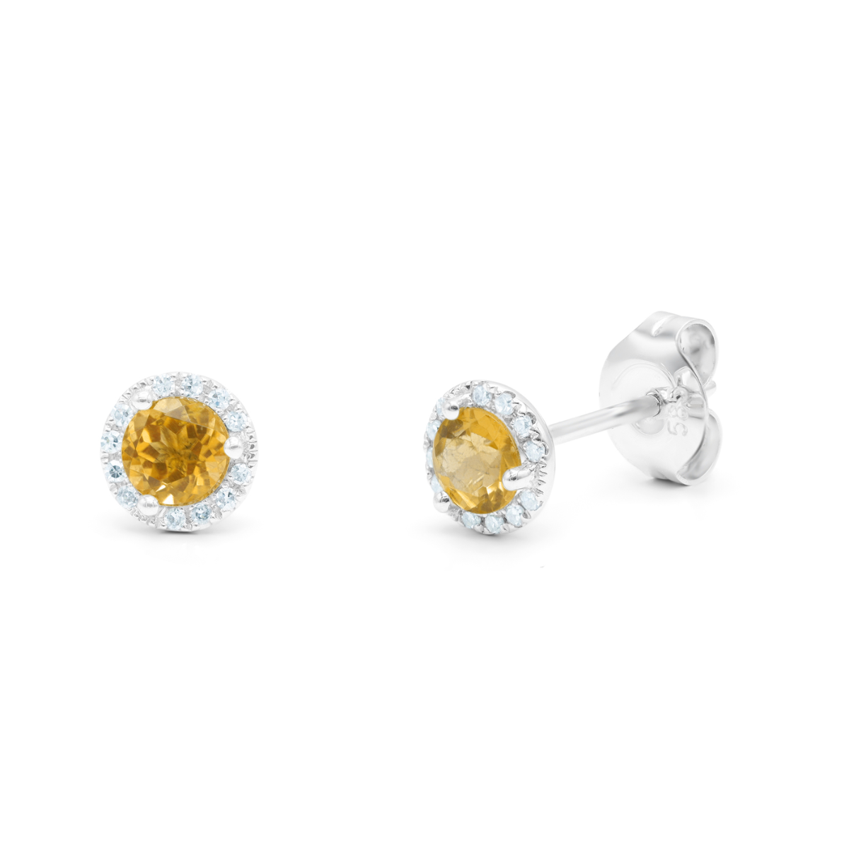 Gemstone Diamond Halo Stud Earrings