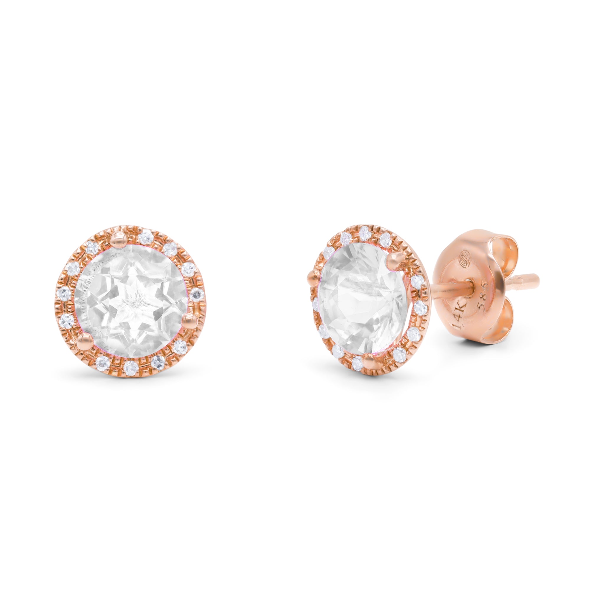 Gemstone Diamond Halo Stud Earrings