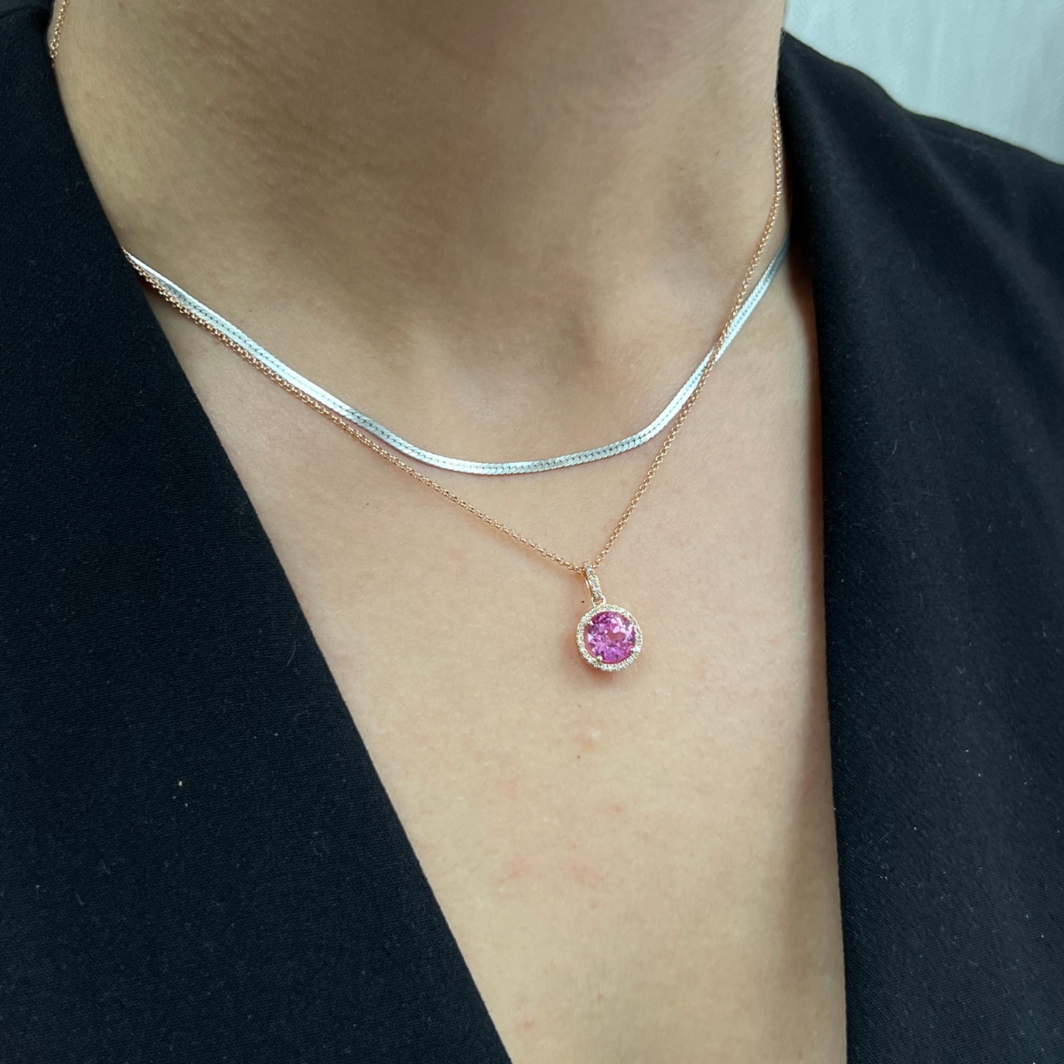 Pink Corundum Round Pendant