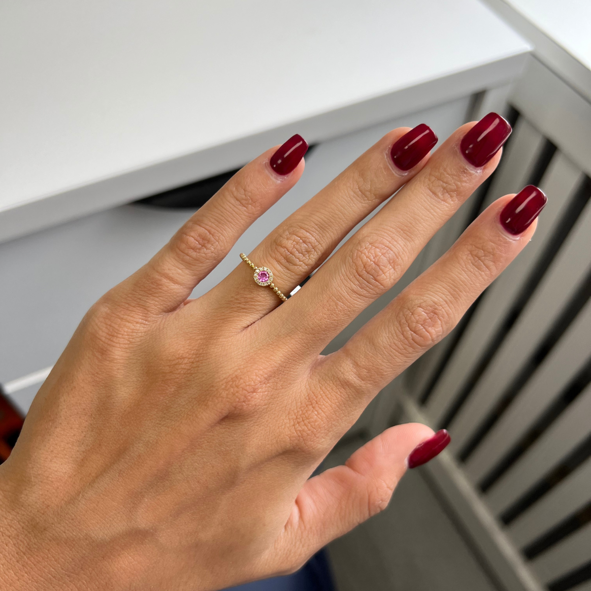 Light Pink Corundum Round Ring