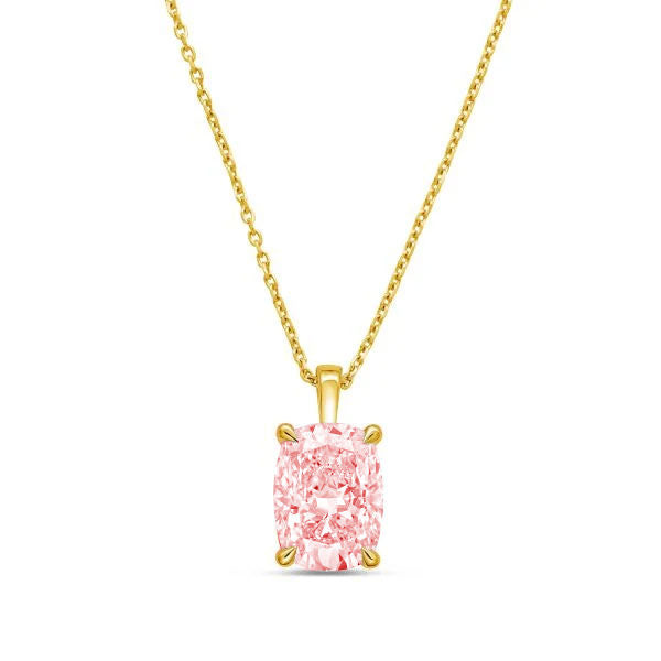 Lab-Grown Pink Cushion Diamond North-South Pendant with Bail, 14k Gold