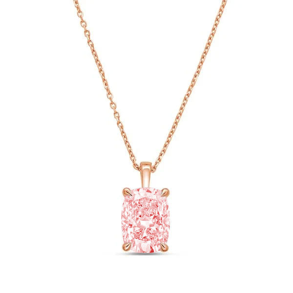 Lab-Grown Pink Cushion Diamond North-South Pendant with Bail, 14k Gold