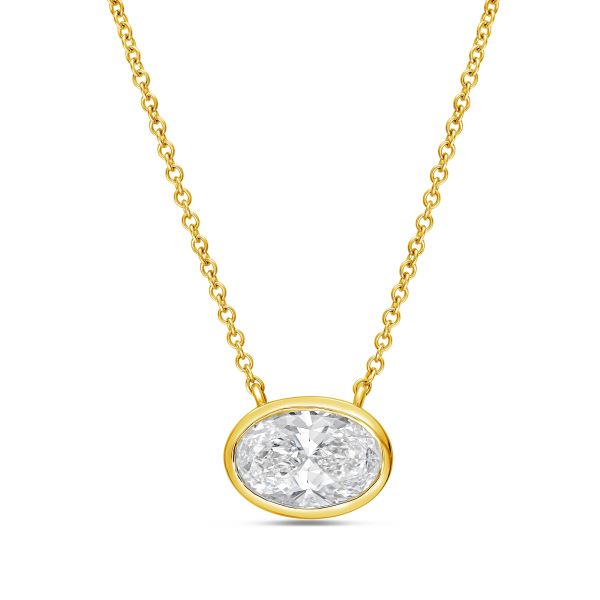 DEF VS clarity oval diamond necklace bezel set