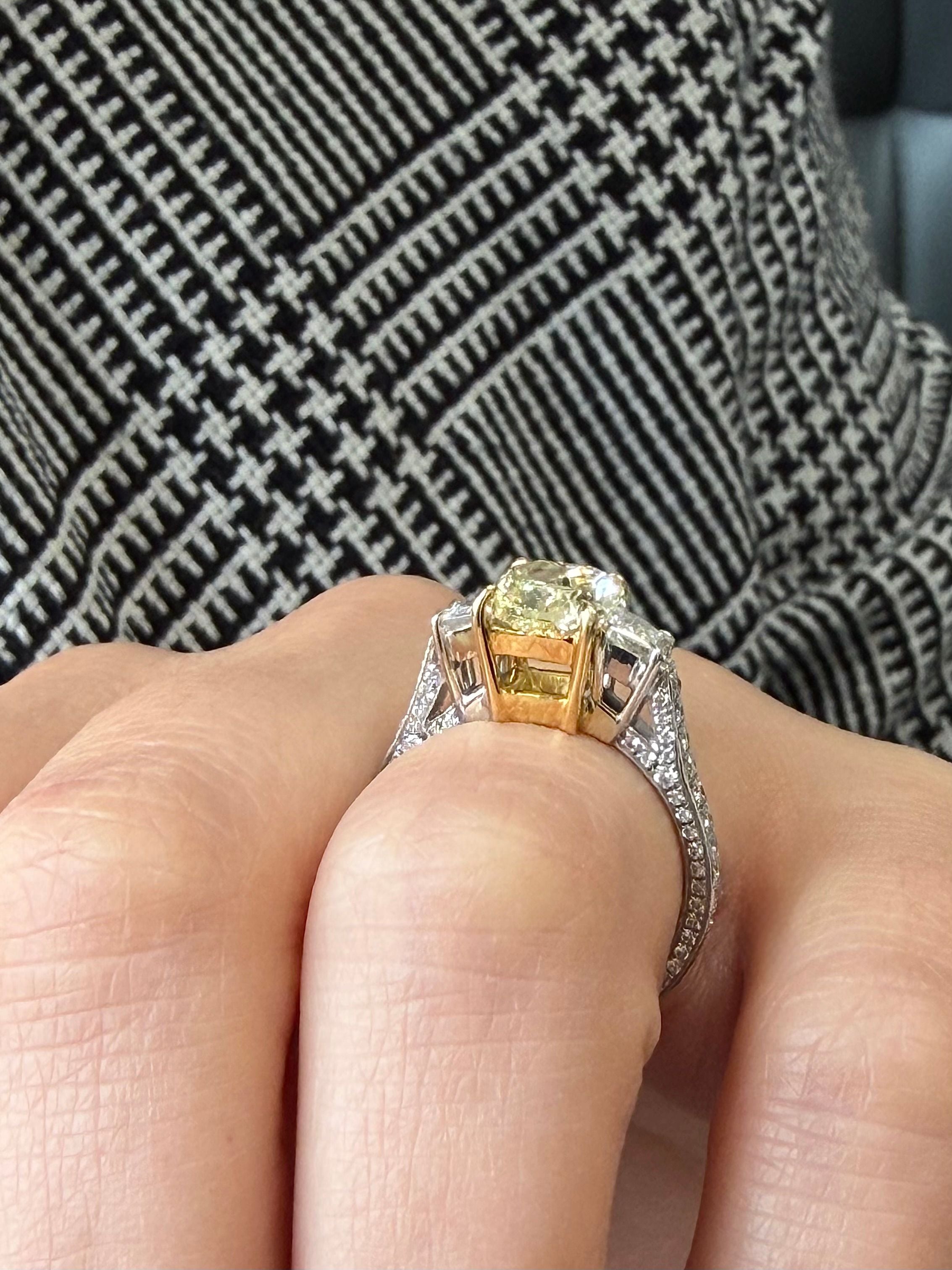 Fancy Yellow Three Stone Radiant Cut Diamond Ring