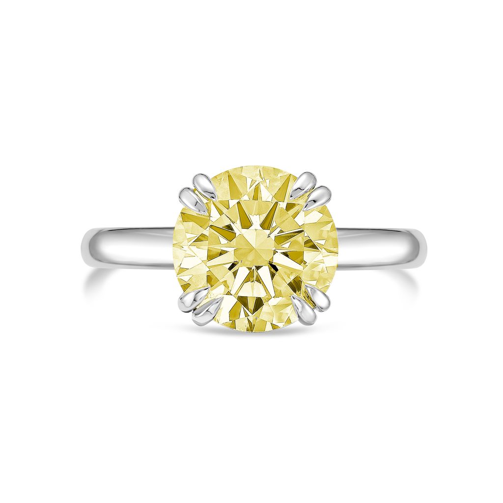Lab-Grown Yellow Round Split Claw Engagement Ring, 14k Gold