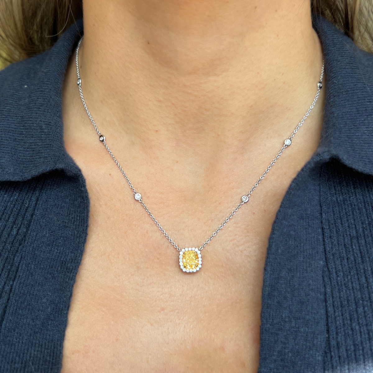 2.26ct Fancy Yellow Diamond Halo Pendant