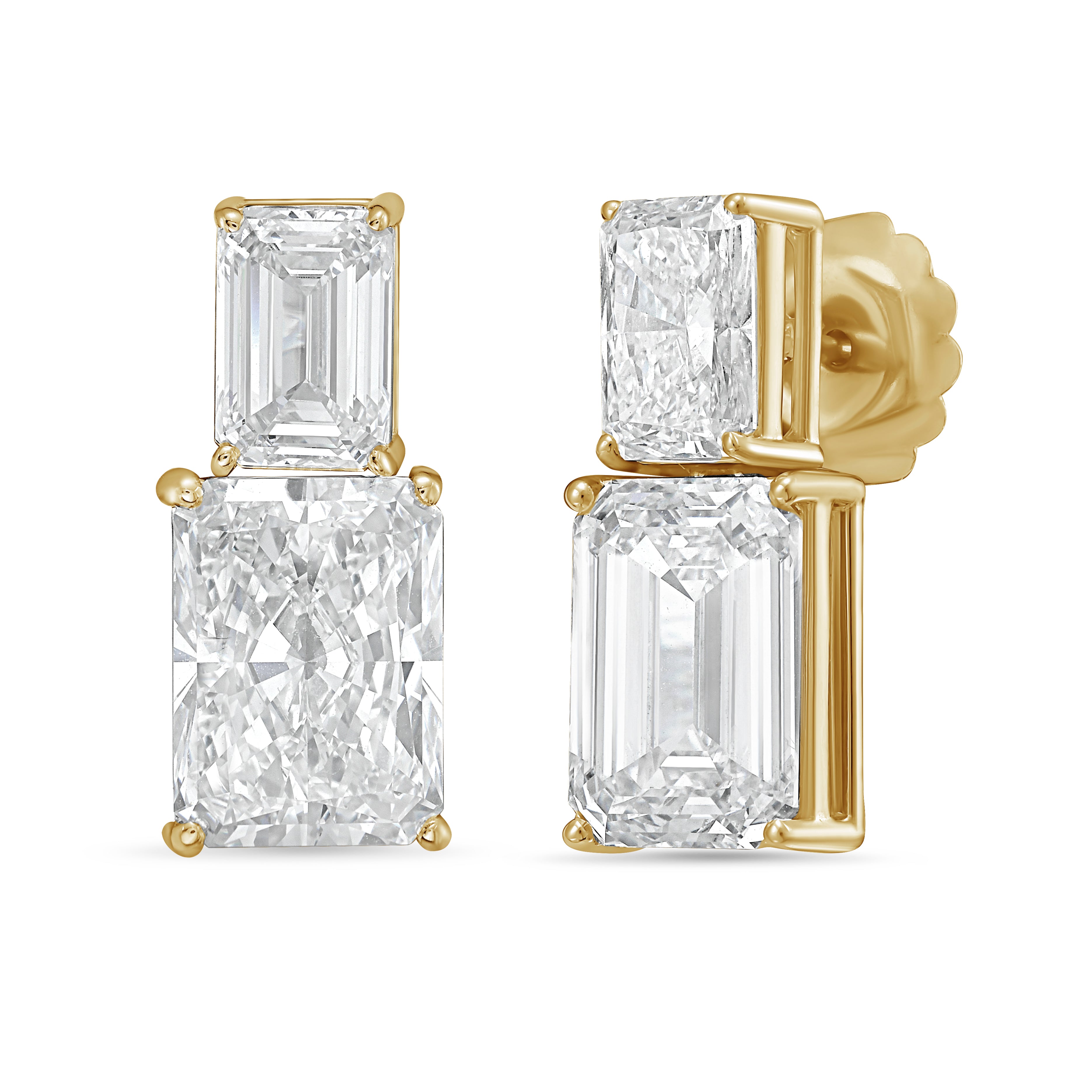 Lab Grown Emerald And Radiant Diamond Earrings