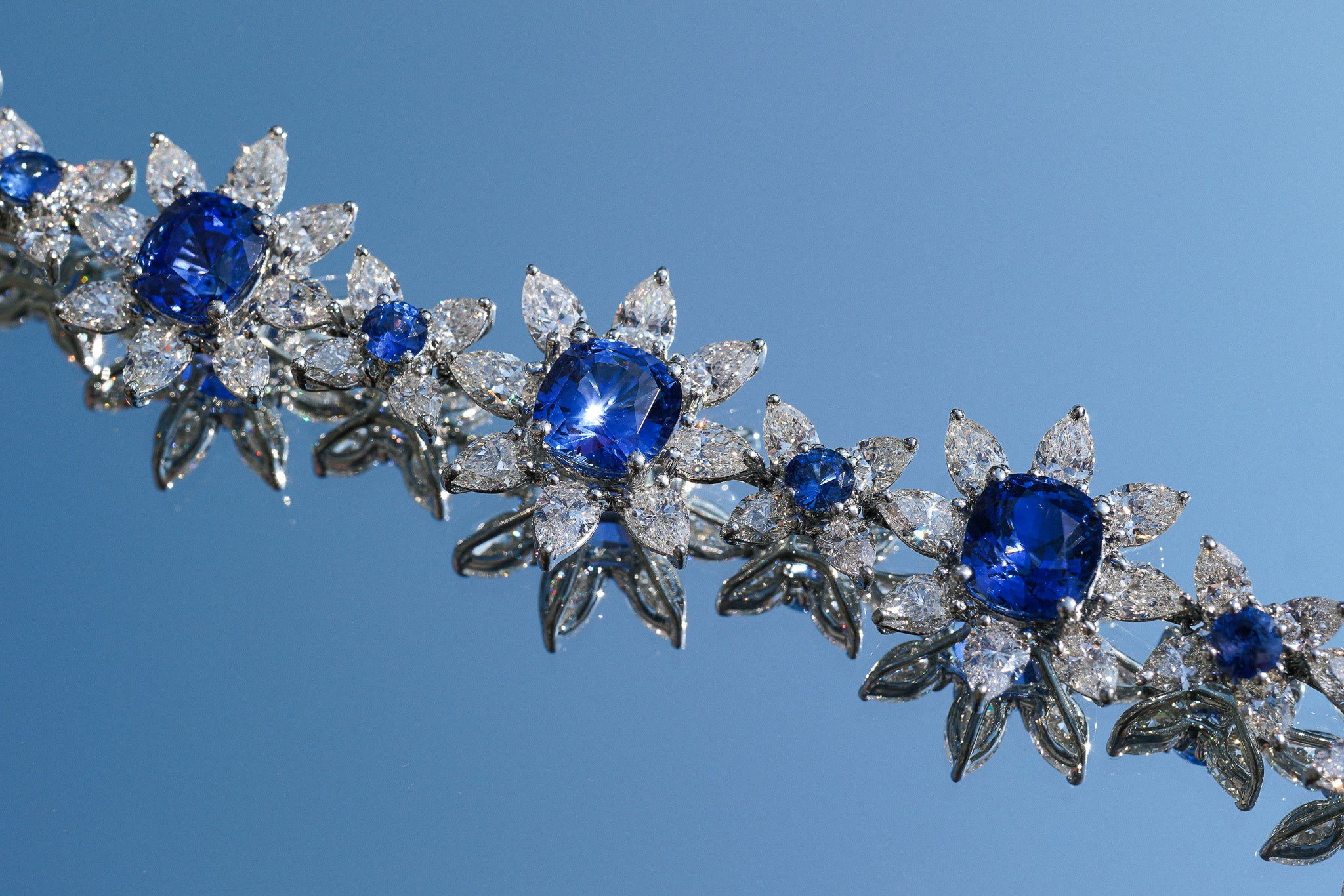 Sapphire and Diamond Flower Bracelet