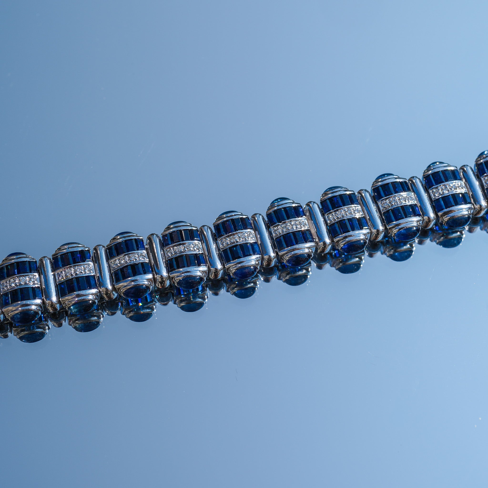 Sapphire & Diamond Stripe Bracelet, 18k White Gold