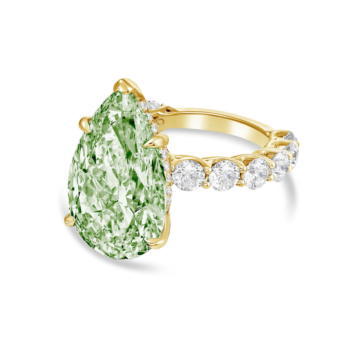 Lab-Grown Green Pear Diamond Engagement Pave Ring, 14K Gold