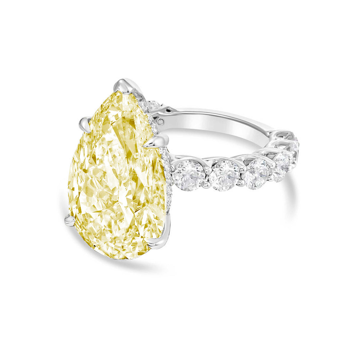Lab-Grown Yellow Pear Diamond Engagement Pave Ring, 14K Gold