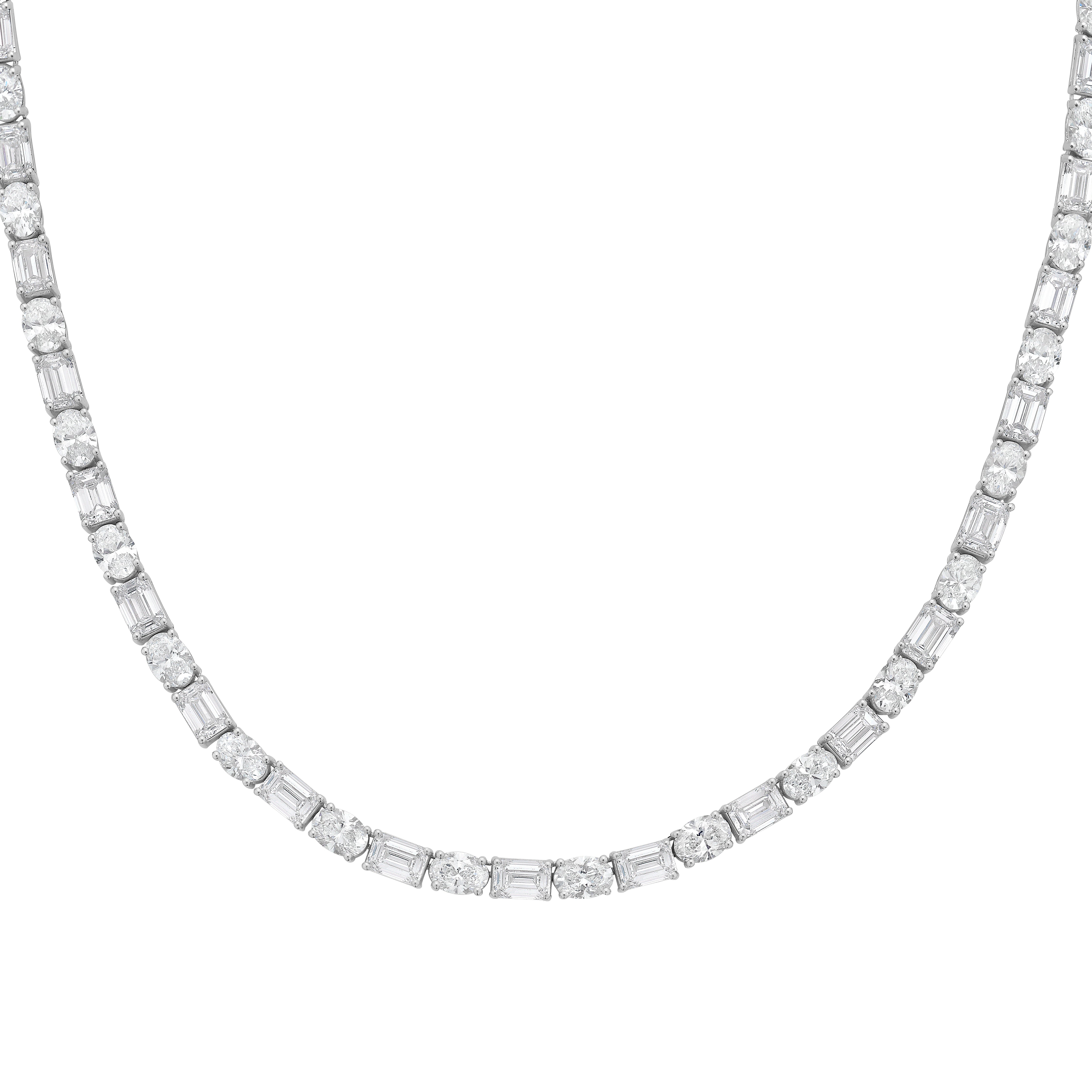 Lab Grown Oval And Emerald Diamond Tennis Necklace