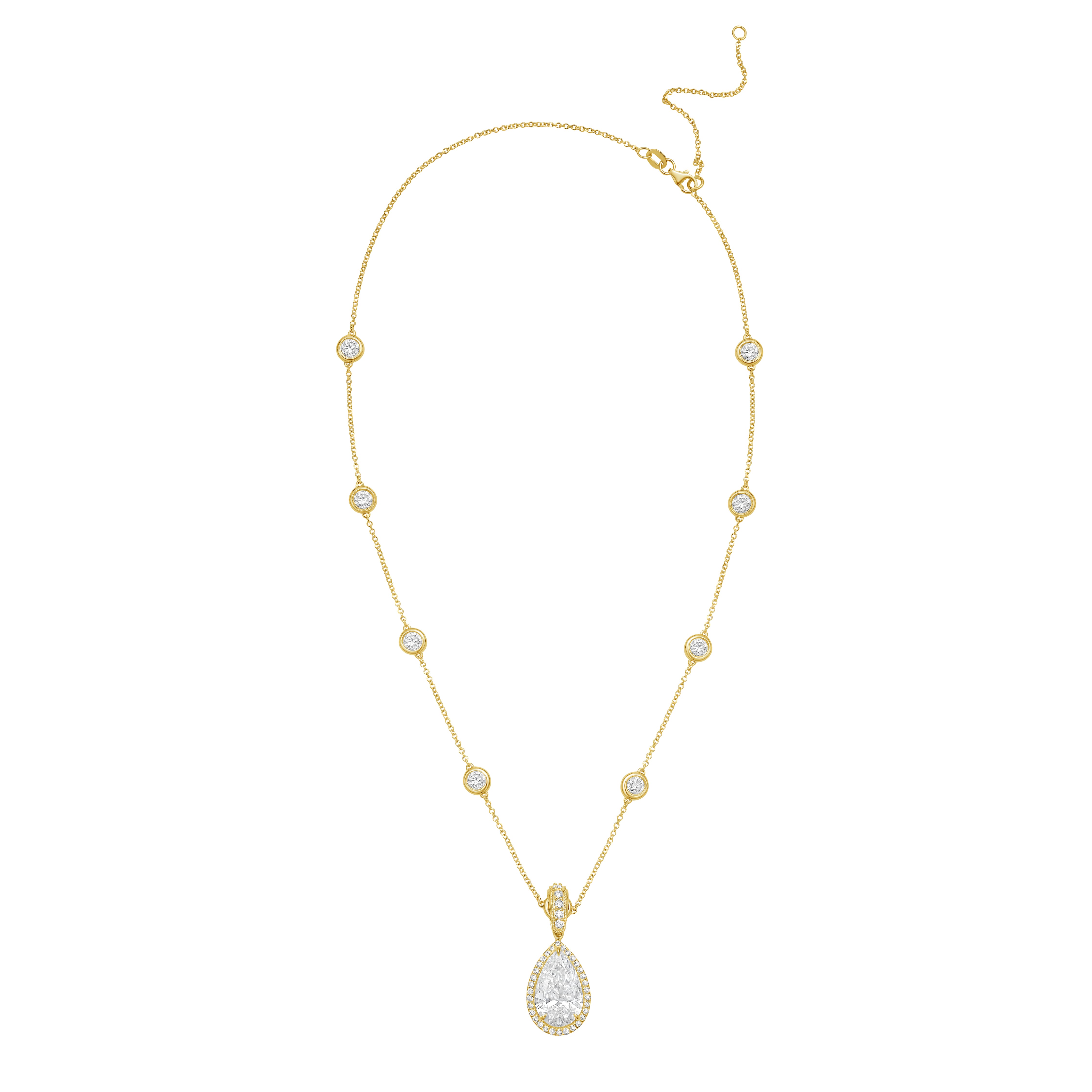 Lab Grown Pear Diamond Halo Pendant With Bail