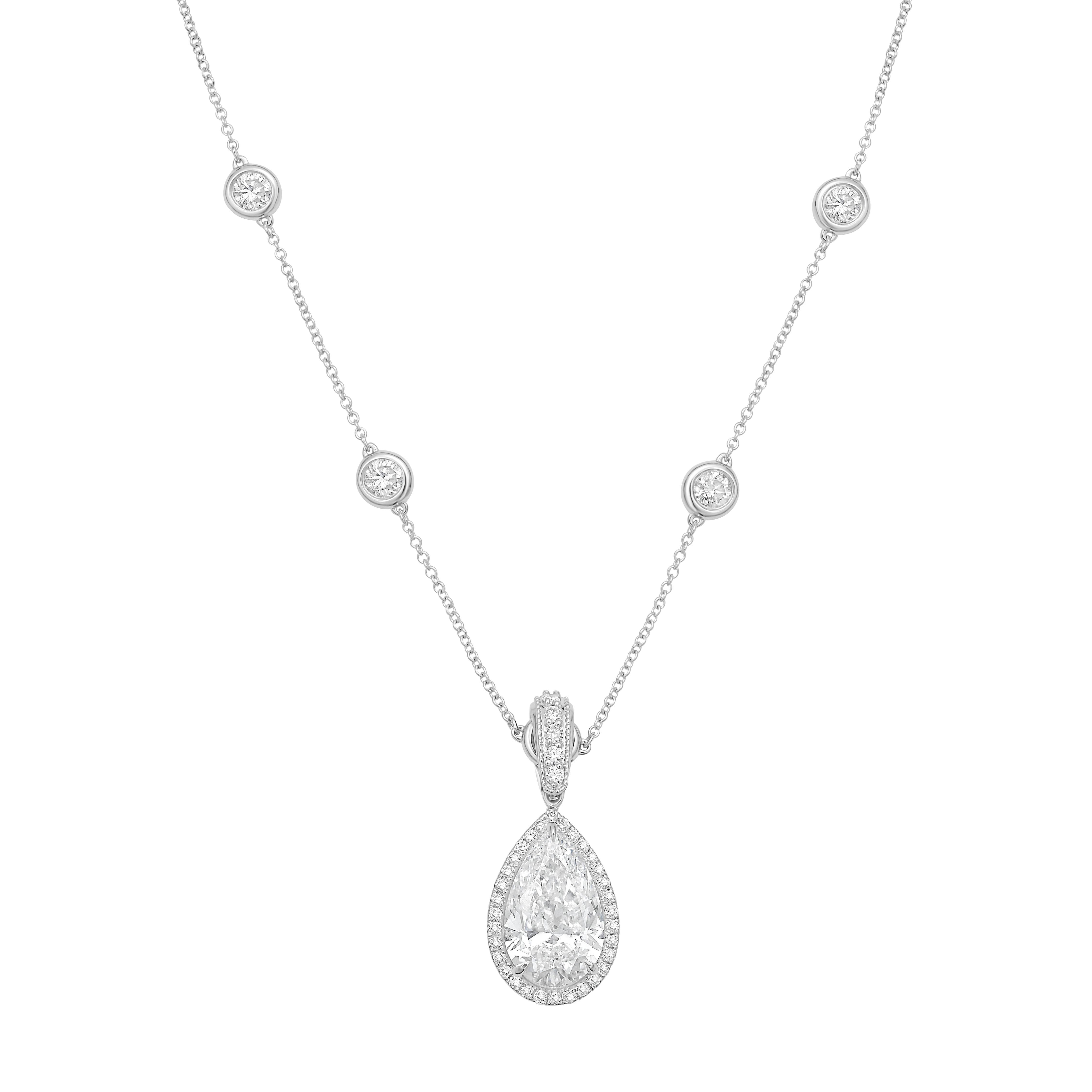 Lab Grown Pear Diamond Halo Pendant With Bail