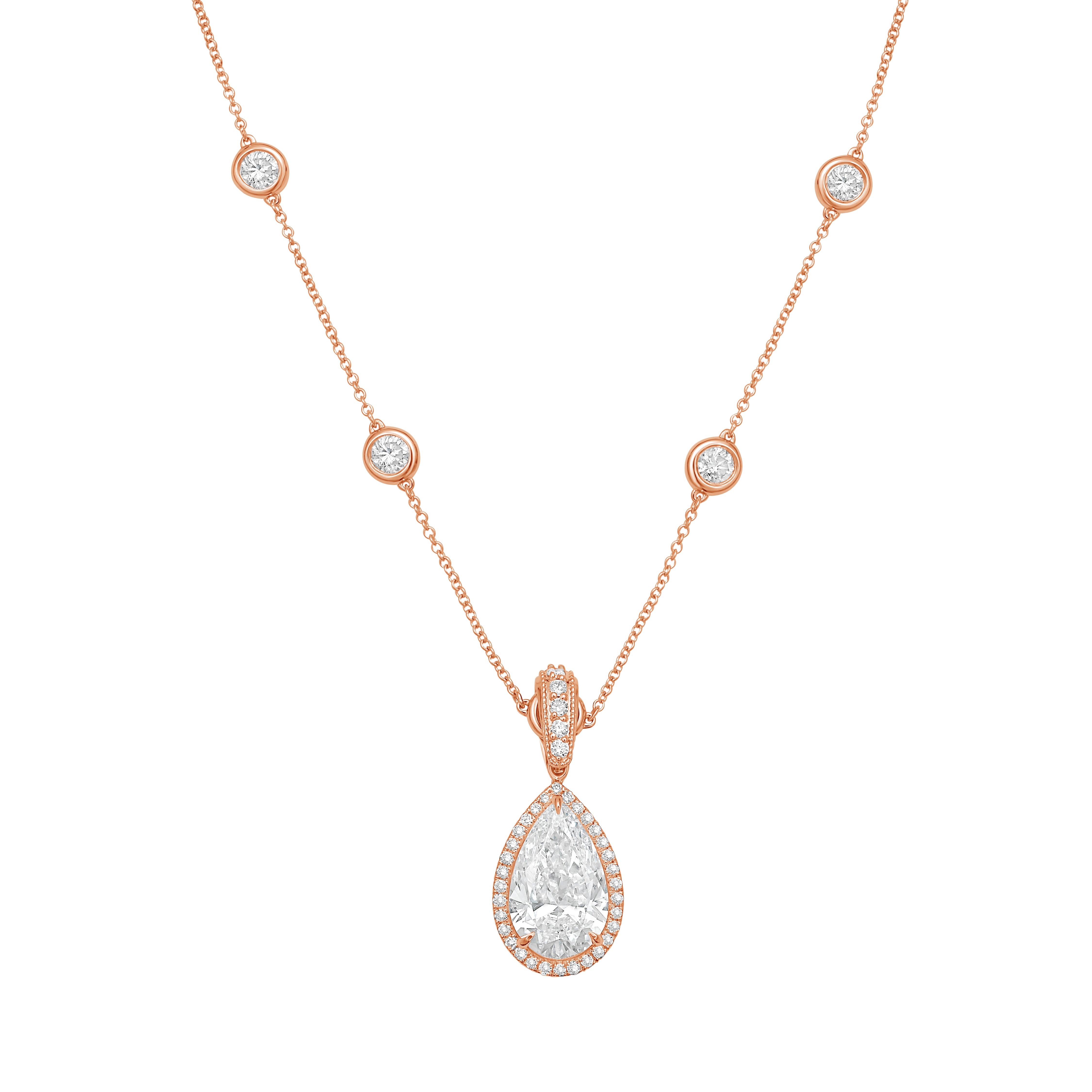 Lab Grown Pear Diamond Halo Pendant With Bail