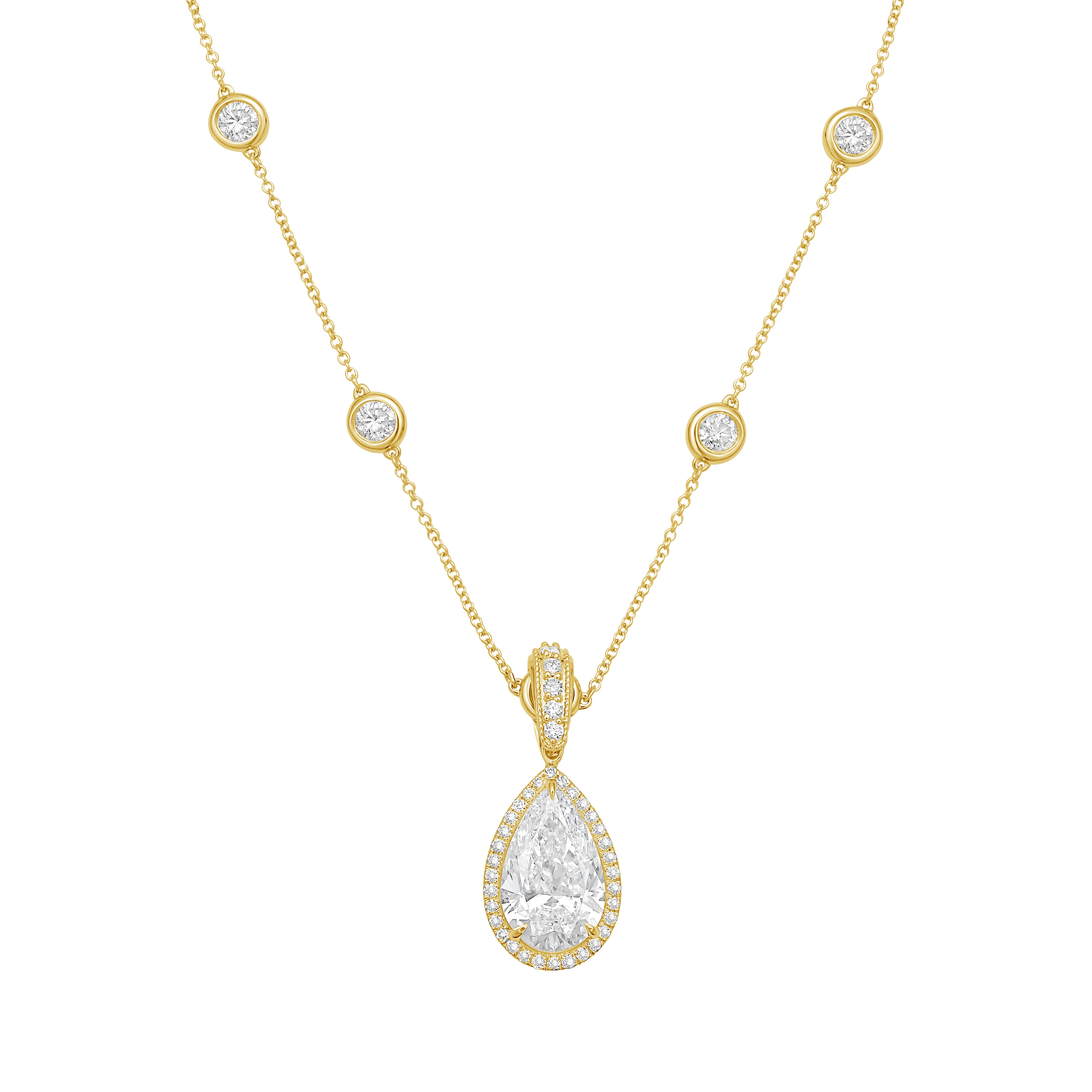 Lab Grown Pear Diamond Halo Pendant With Bail