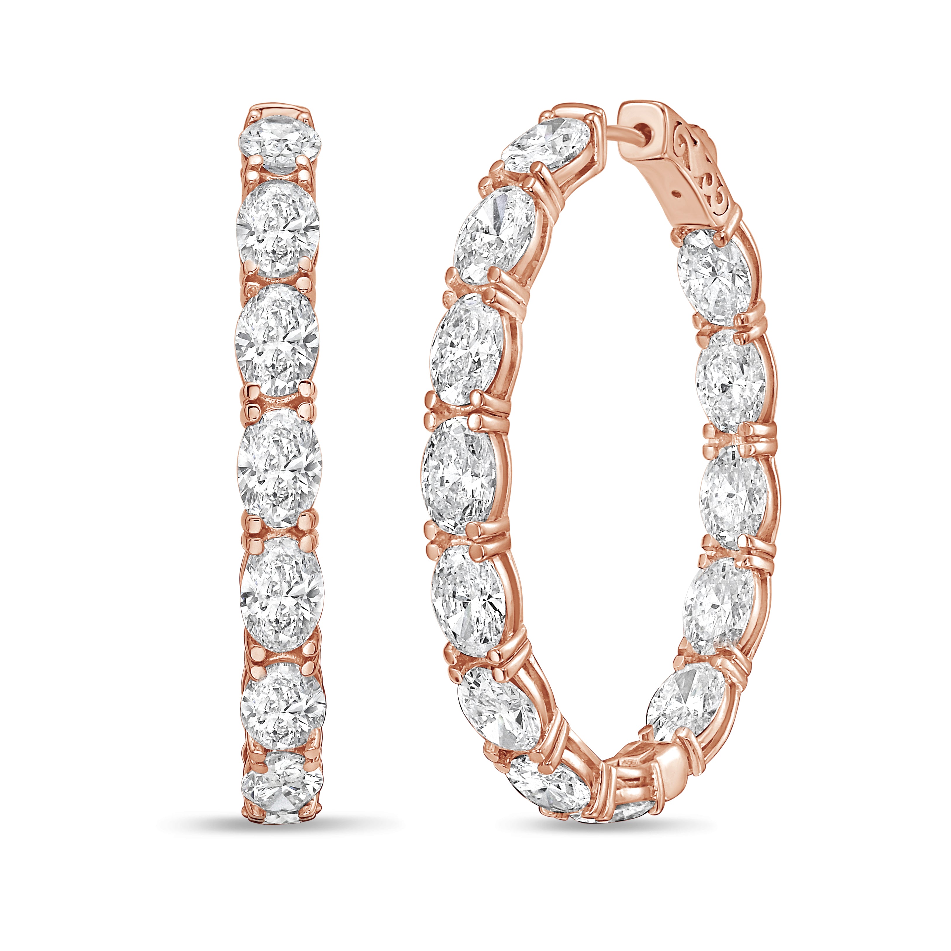 Lab Grown Oval Diamond Hoop Earrings - 1.50"