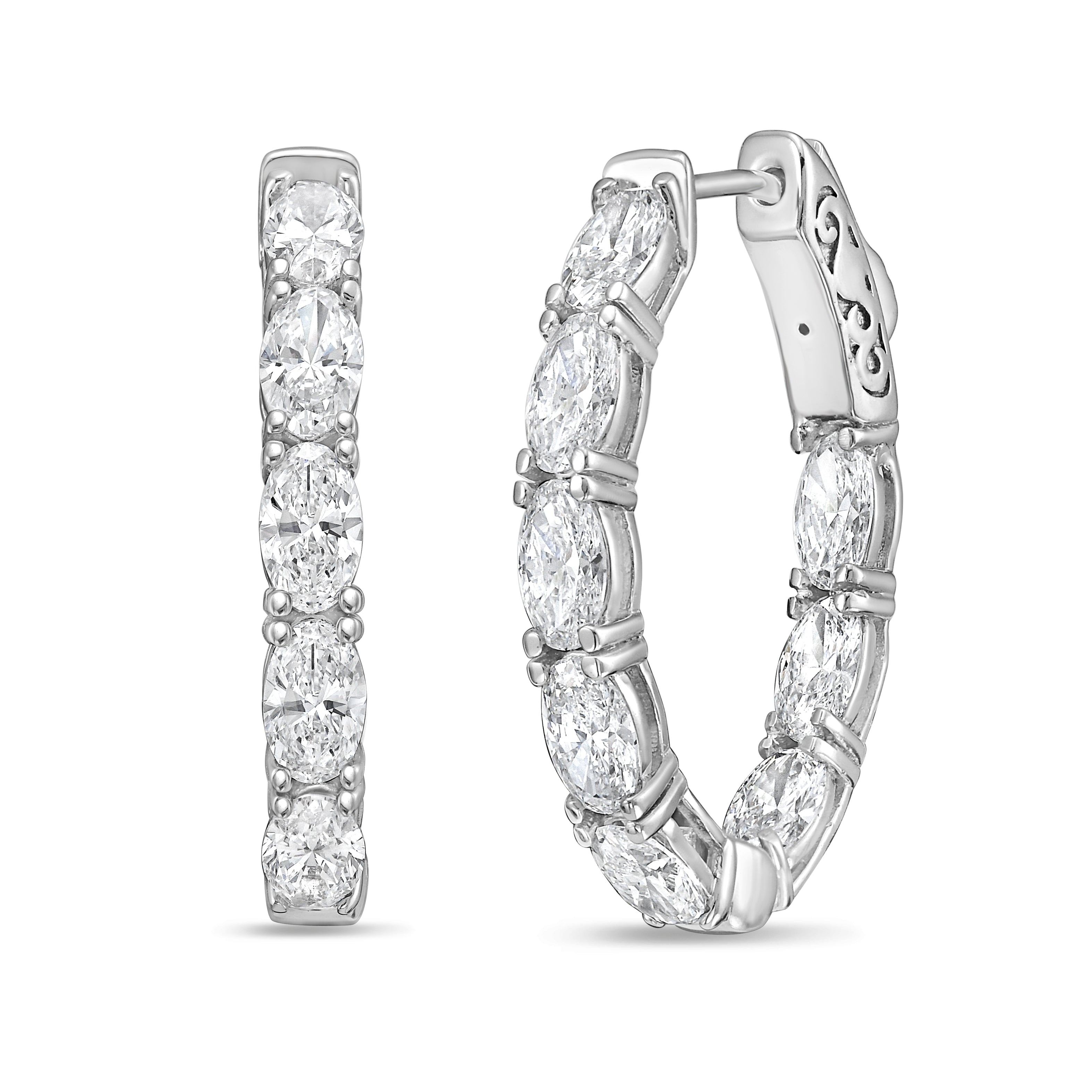 Lab Grown Oval Diamond Hoop Earrings - 0.75"